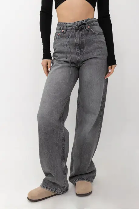 ДЖИНСИ WIDE LEG З ПОЯСОМ СІРИЙ WL 542