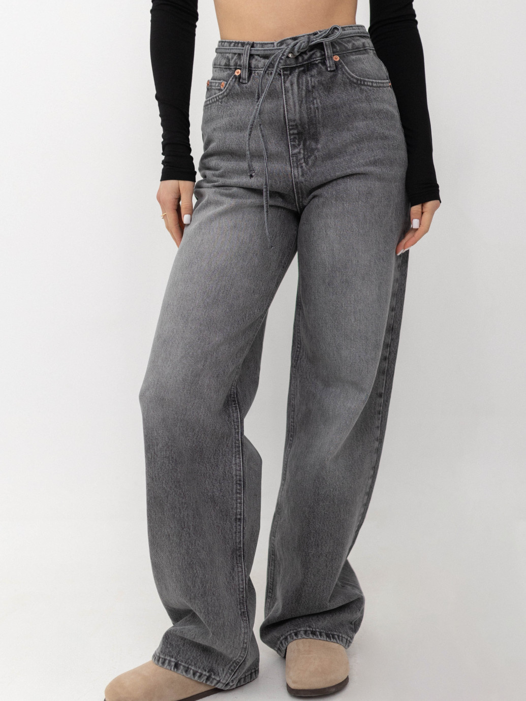 ДЖИНСИ WIDE LEG З ПОЯСОМ СІРИЙ WL 542