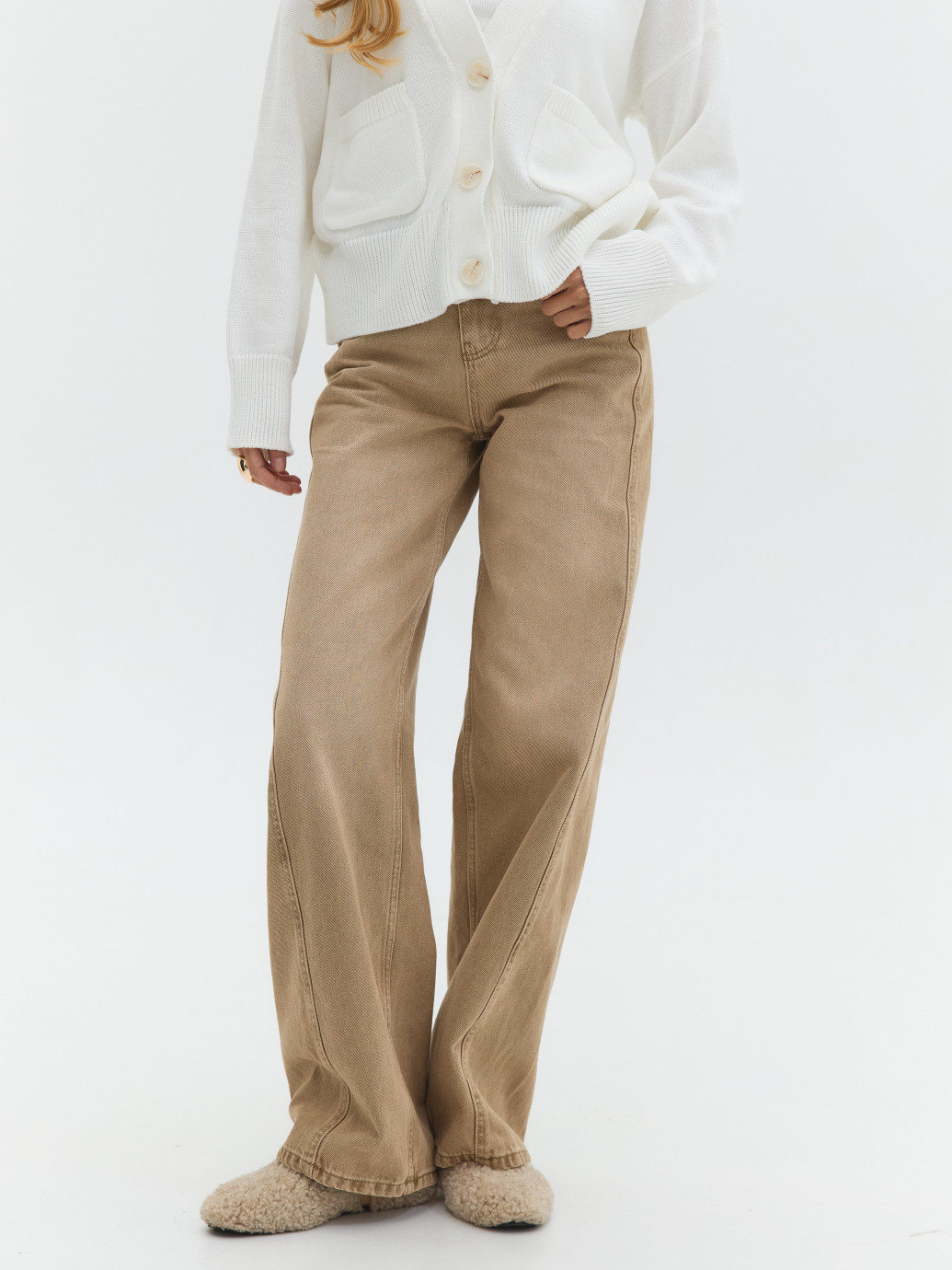 ДЖИНСИ WIDE LEG БЕЖЕВИЙ З ШВОМ WL 573