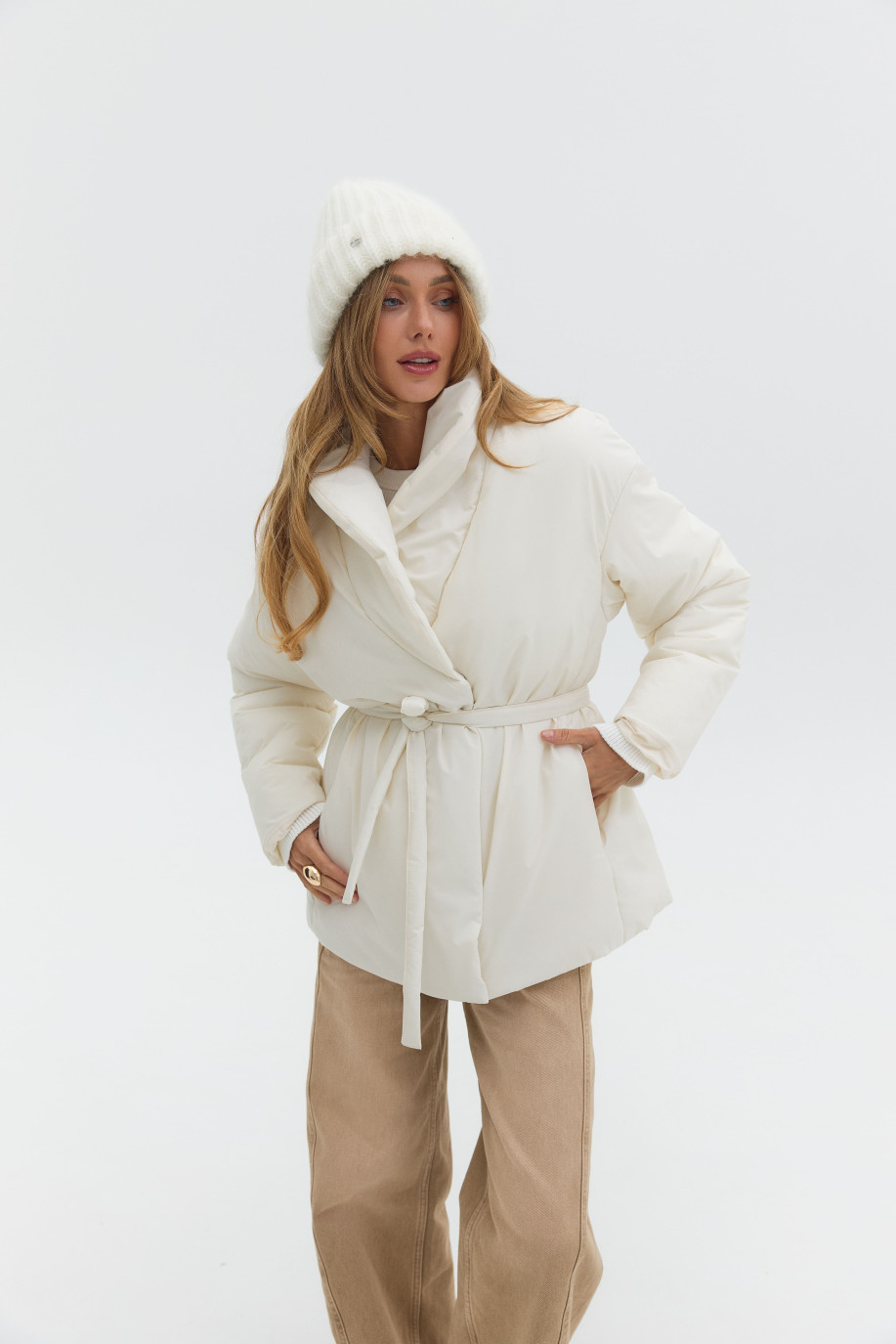 Куртка з поясом утеплена OW029