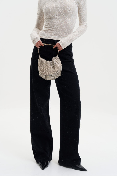 ДЖИНСИ WIDE LEG ЧОРНІ З БЛИСКІТКАМИ WL 581