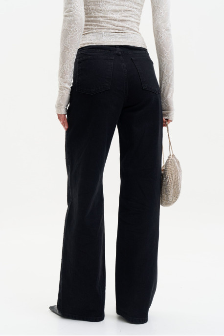 ДЖИНСИ WIDE LEG ЧОРНІ З БЛИСКІТКАМИ WL 581