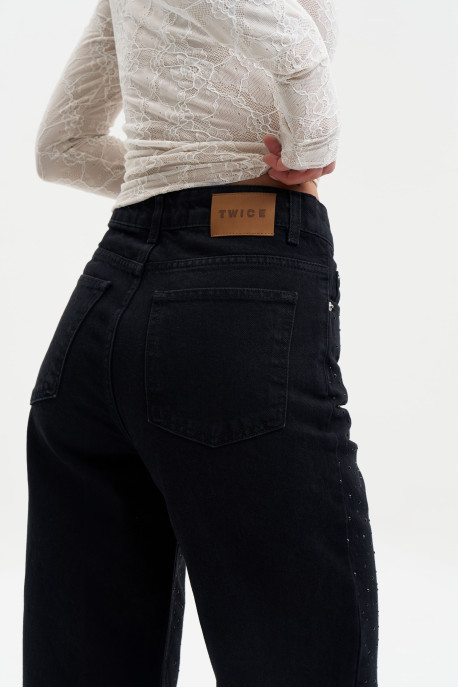 ДЖИНСИ WIDE LEG ЧОРНІ З БЛИСКІТКАМИ WL 581