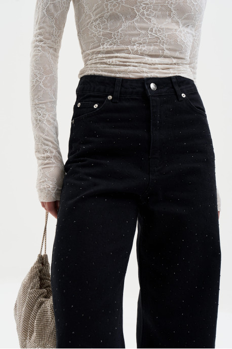 ДЖИНСИ WIDE LEG ЧОРНІ З БЛИСКІТКАМИ WL 581