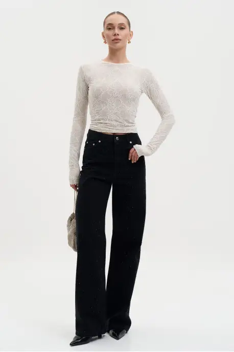 ДЖИНСИ WIDE LEG ЧОРНІ З БЛИСКІТКАМИ WL 581