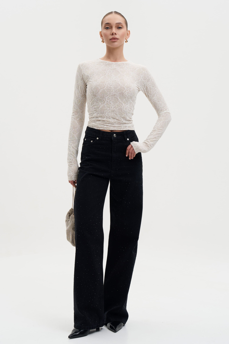ДЖИНСИ WIDE LEG ЧОРНІ З БЛИСКІТКАМИ WL 581