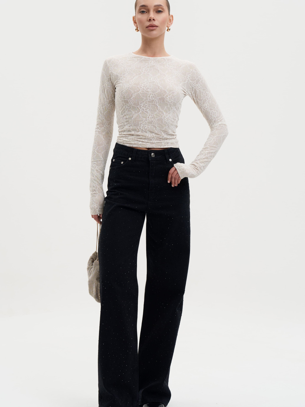 ДЖИНСИ WIDE LEG ЧОРНІ З БЛИСКІТКАМИ WL 581