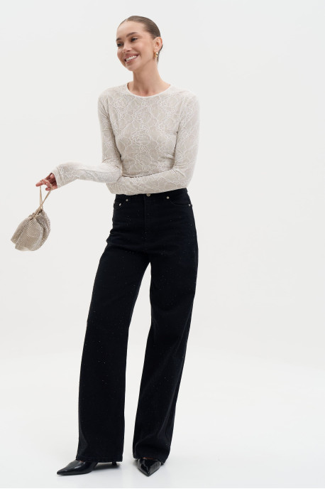 ДЖИНСИ WIDE LEG ЧОРНІ З БЛИСКІТКАМИ WL 581