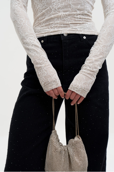 ДЖИНСИ WIDE LEG ЧОРНІ З БЛИСКІТКАМИ WL 581