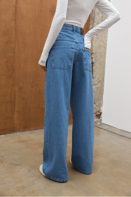 ДЖИНСИ WIDE LEG СИНІ З АКЦЕНТНИМИ ШВАМИ WL 591