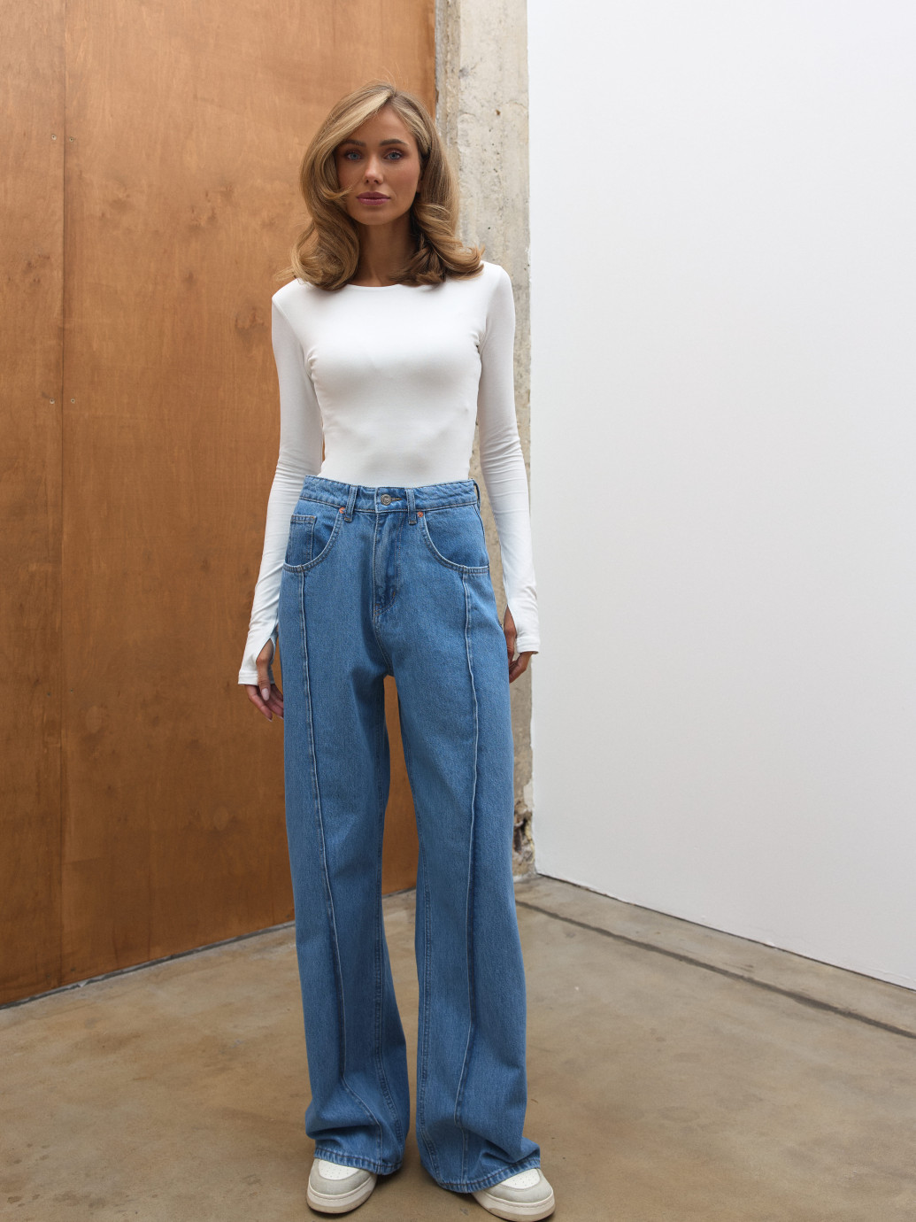 ДЖИНСИ WIDE LEG СИНІ З АКЦЕНТНИМИ ШВАМИ WL 591
