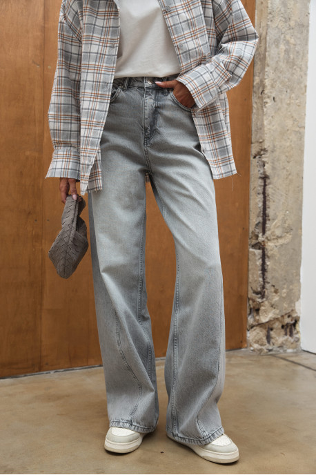 ДЖИНСИ WIDE LEG СІРІ З ШВАМИ WL 588