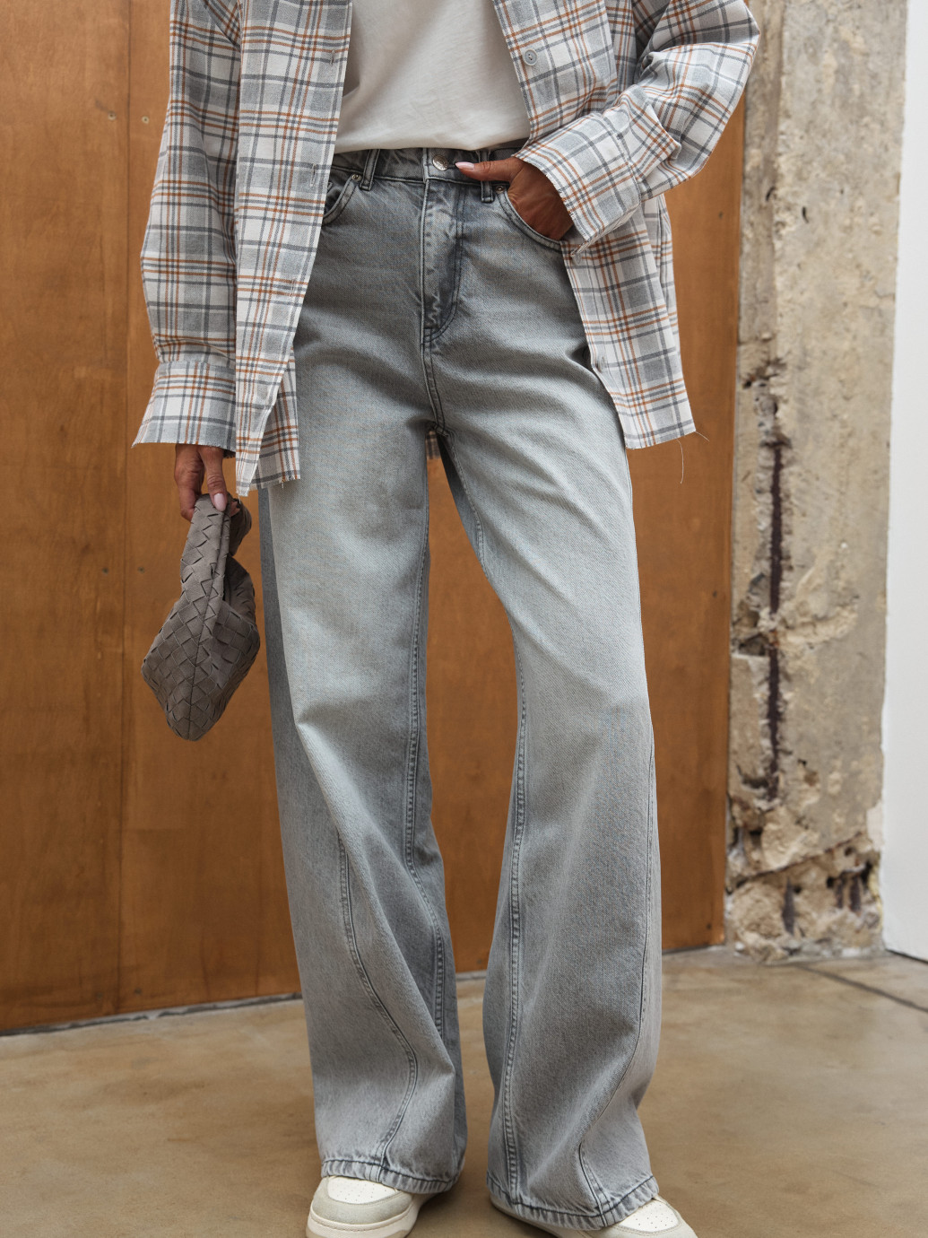 ДЖИНСИ WIDE LEG СІРІ З ШВАМИ WL 588
