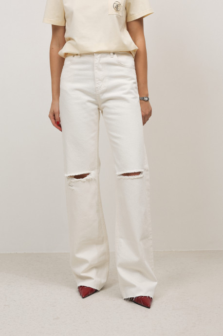 ДЖИНСИ WIDE LEG МОЛОЧНИЙ З ПОТЕРТОСТЯМИ WL615