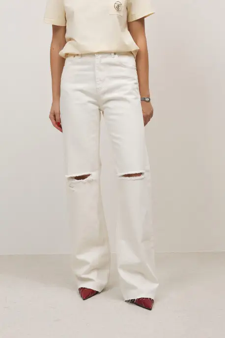 ДЖИНСИ WIDE LEG МОЛОЧНИЙ З ПОТЕРТОСТЯМИ WL615