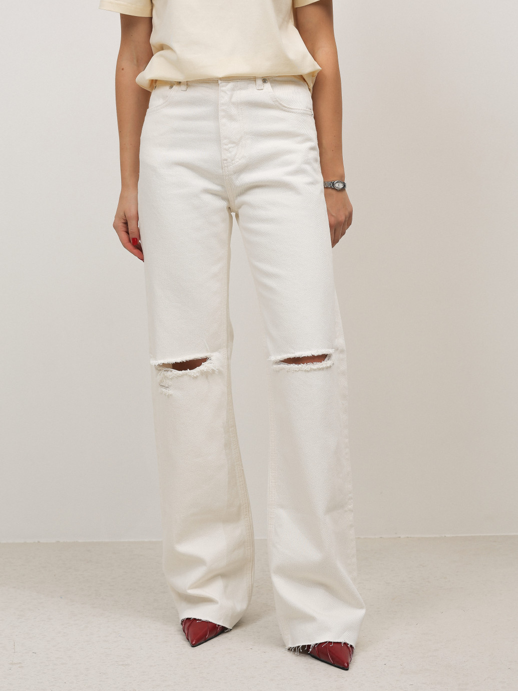 ДЖИНСИ WIDE LEG МОЛОЧНИЙ З ПОТЕРТОСТЯМИ WL615