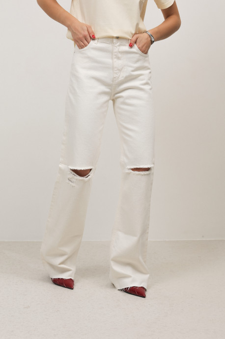ДЖИНСИ WIDE LEG МОЛОЧНИЙ З ПОТЕРТОСТЯМИ WL615