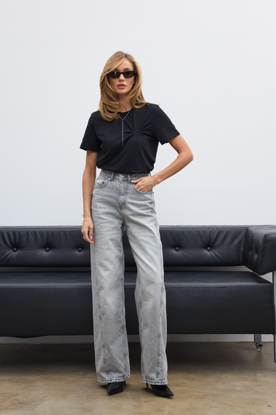 ДЖИНСИ WIDE LEG СІРІ З ШВАМИ WL 588