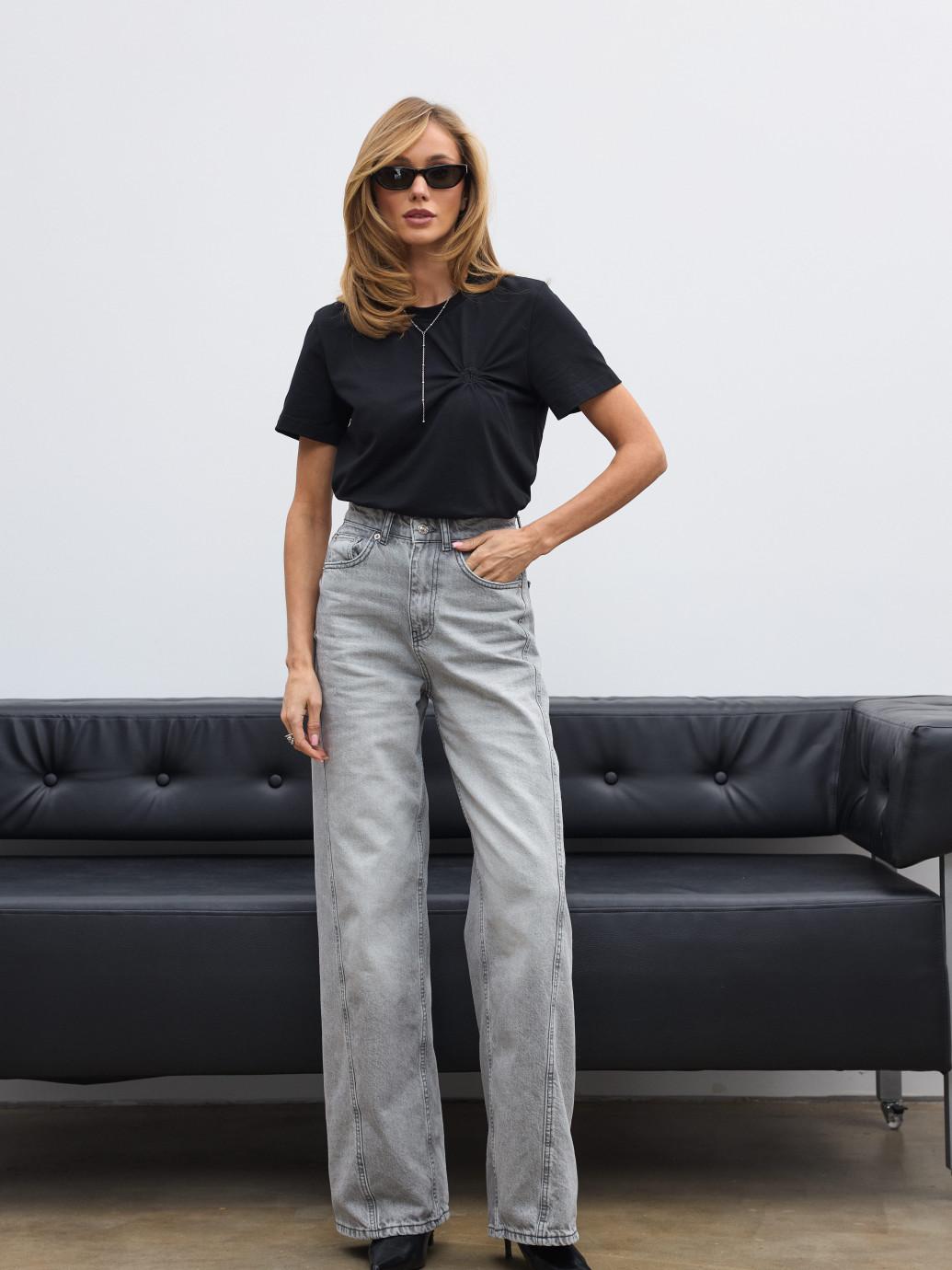 ДЖИНСИ WIDE LEG СІРІ З ШВАМИ WL 588