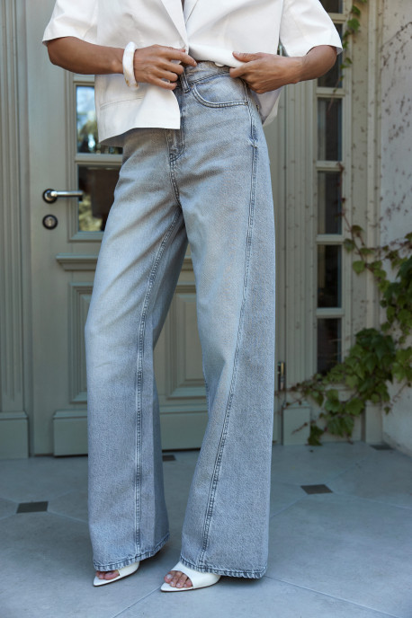 ДЖИНСИ WIDE LEG СІРІ З ШВАМИ WL 588